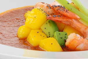 'Tomato mango soup with avocado' recipe